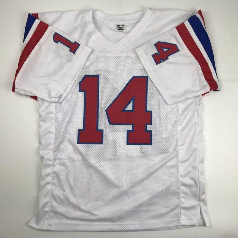 Autographed/Signed Steve Grogan New England White Football Jersey JSA COA