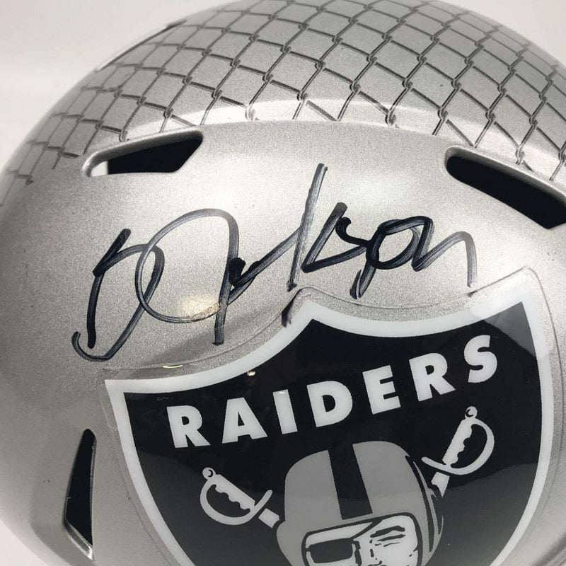 Autographed/Signed Bo Jackson Oakland Raiders Full Size FS F/S Replica Football Helmet Beckett BAS COA