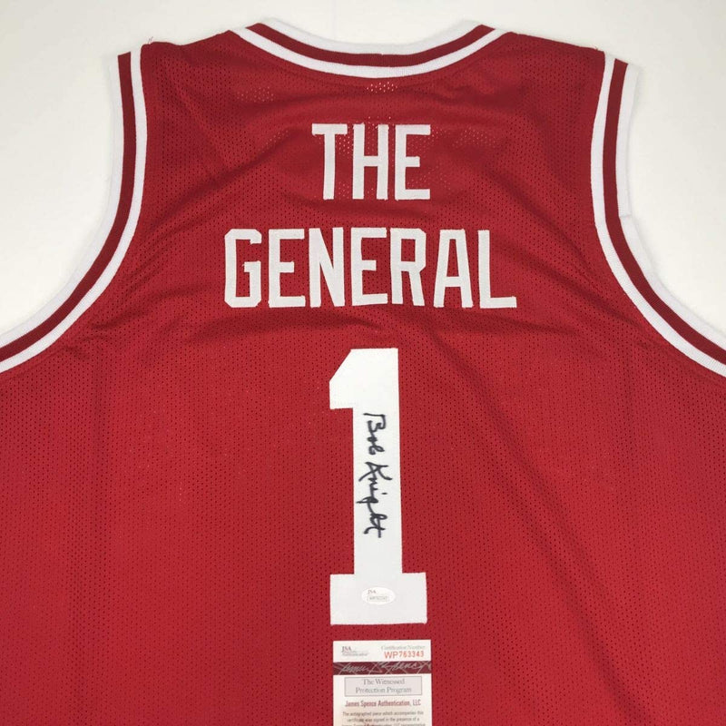 Autographed/Signed Bobby Bob Knight The General Indiana Hoosiers Red Basketball Jersey JSA COA
