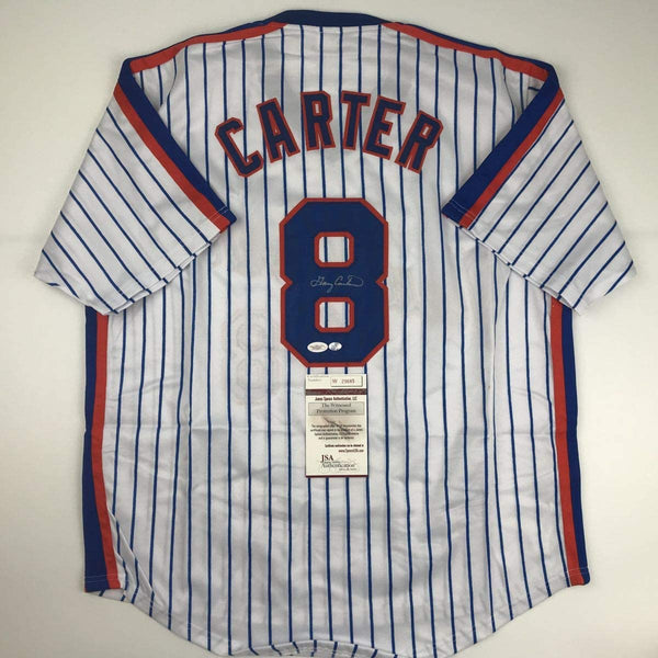 Autographed/Signed Gary Carter New York Pinstripe Baseball Jersey JSA COA