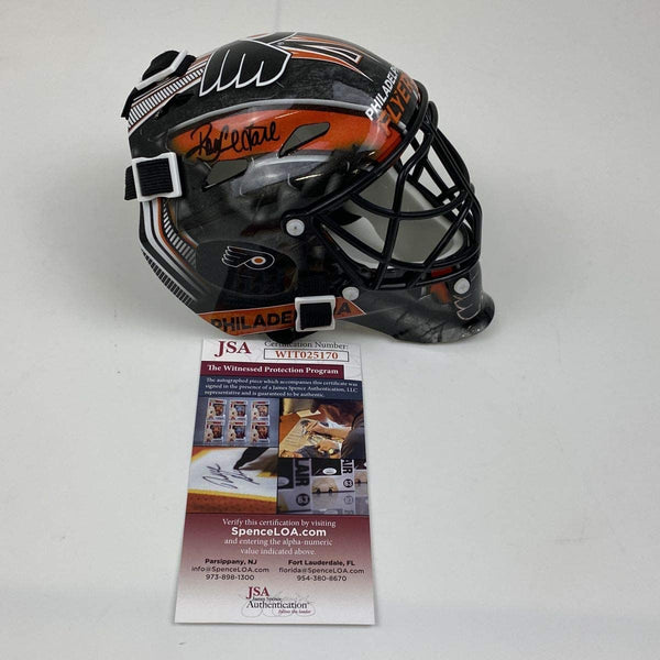 Autographed/Signed Ron Hextall Philadelphia Flyers Hockey Mini Mask Helmet JSA COA