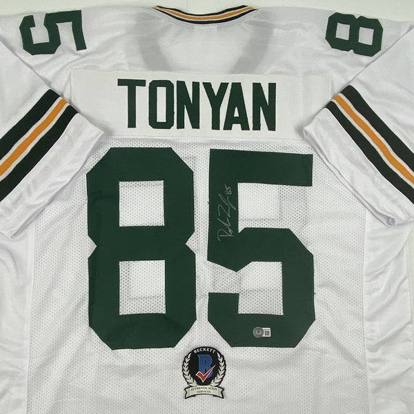 Autographed/Signed Robert Tonyan Green Bay White Football Jersey Beckett BAS COA
