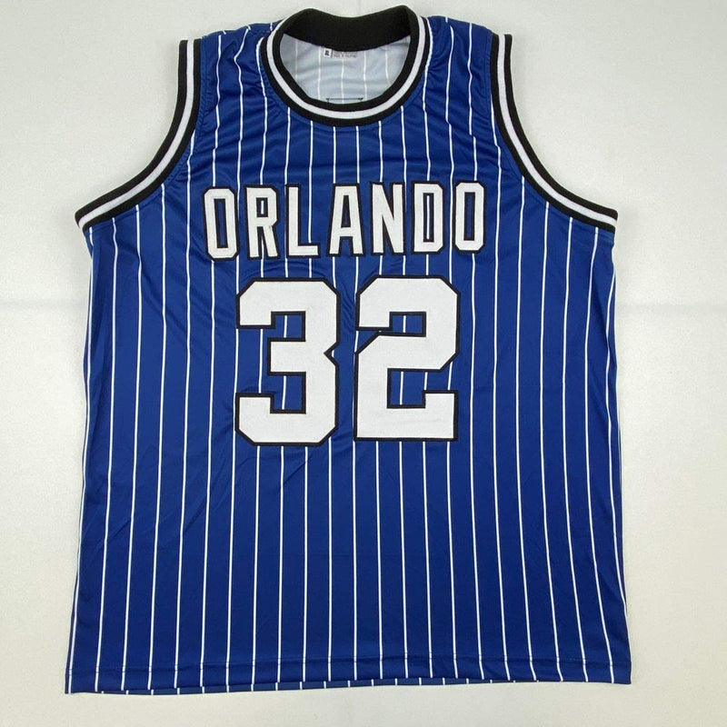 Autographed/Signed Shaquille Shaq O'Neal Orlando Blue Pinstripe Basketball Jersey JSA COA