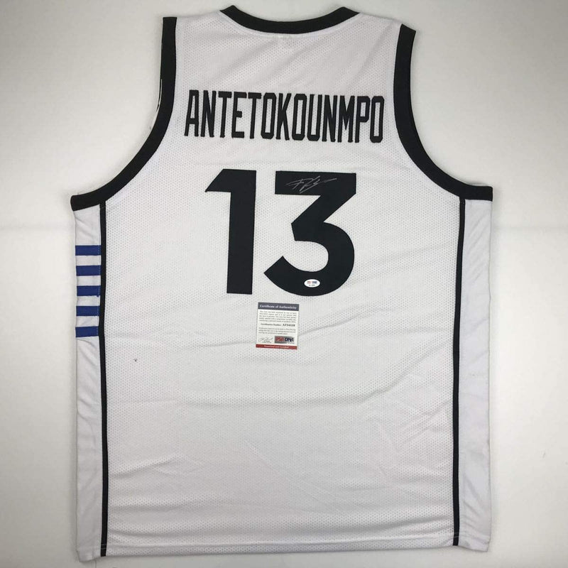 Autographed/Signed Giannis Antetokounmpo Greek Greece White Basketball Jersey PSA/DNA COA