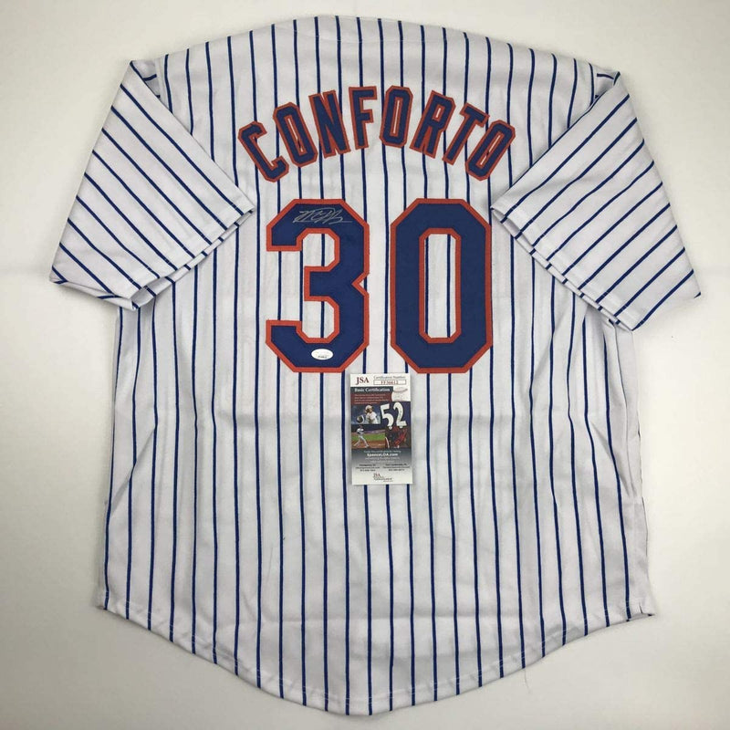 Autographed/Signed Michael Conforto New York NY Pinstripe Baseball Jersey JSA COA
