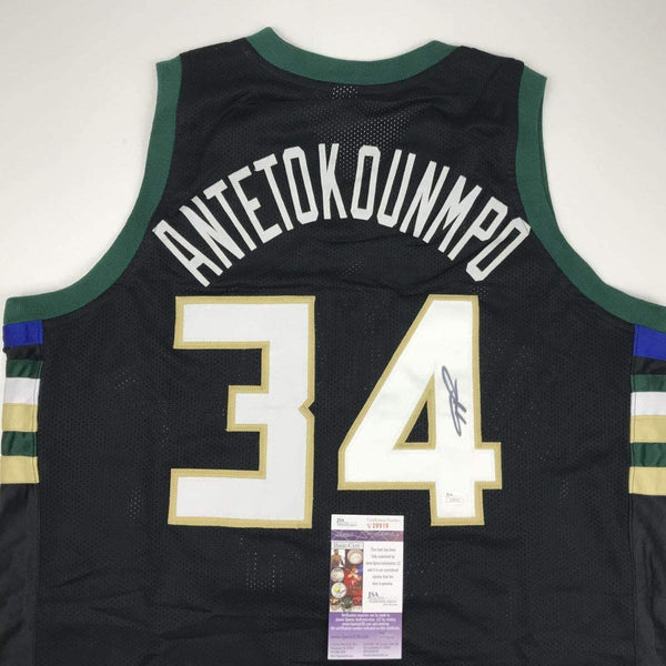 Autographed/Signed Giannis Antetokounmpo Milwaukee Black Custom Basketball Jersey JSA COA