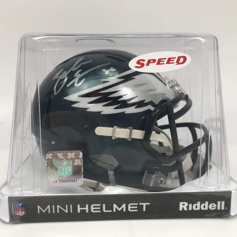 Autographed/Signed Zach Ertz Philadelphia Eagles Football Mini Helmet Beckett BAS COA
