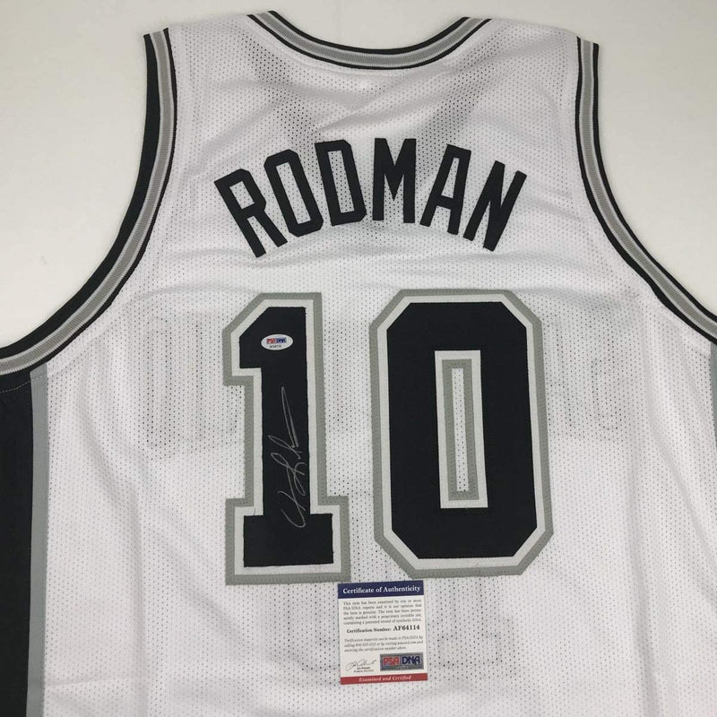 Autographed/Signed Dennis Rodman San Antonio White Basketball Jersey PSA/DNA COA