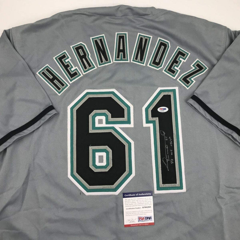 Autographed/Signed Livan Hernandez 97 WS MVP Florida Grey Baseball Jersey PSA/DNA COA