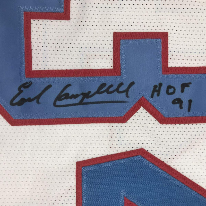 Autographed/Signed Earl Campbell HOF 91 Houston White Football Jersey Tristar COA