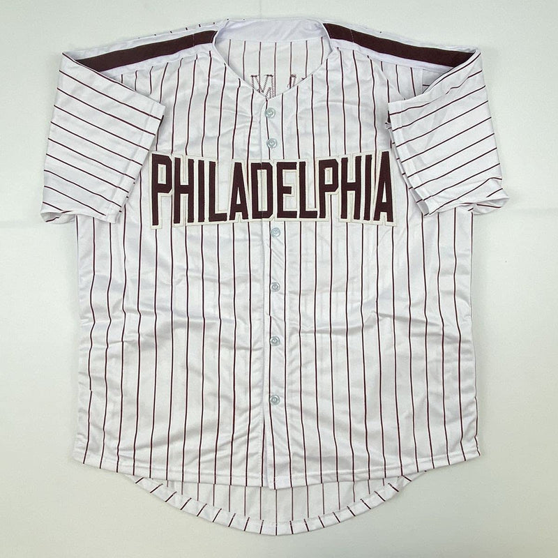 Autographed/Signed Mike Schmidt HOF 95 Philadelphia Pinstripe Baseball Jersey JSA COA