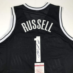 Autographed/Signed D'Angelo Russell Brooklyn Black Basketball Jersey JSA COA