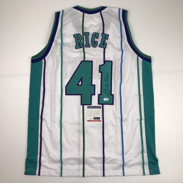 Autographed/Signed Glen Rice Charlotte White Basketball Jersey PSA/DNA COA