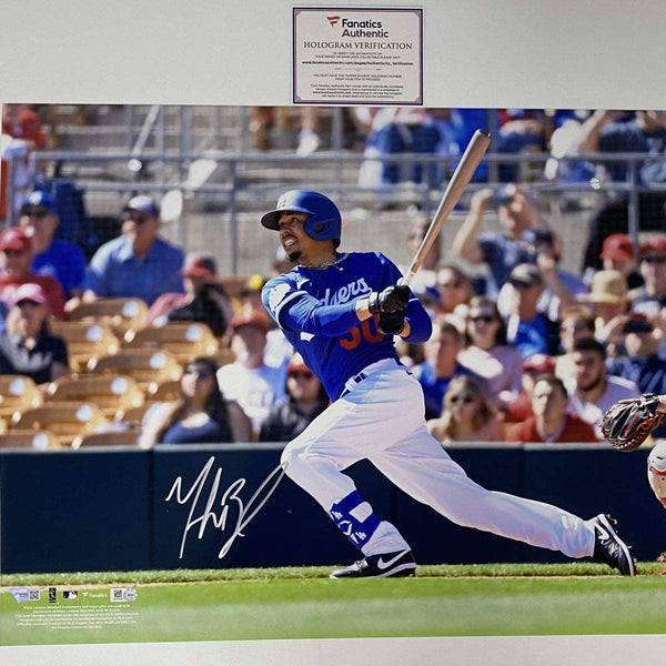 Autographed/Signed Mookie Betts Los Angeles LA Dodgers 16x20 Baseball Photo Fanatics COA