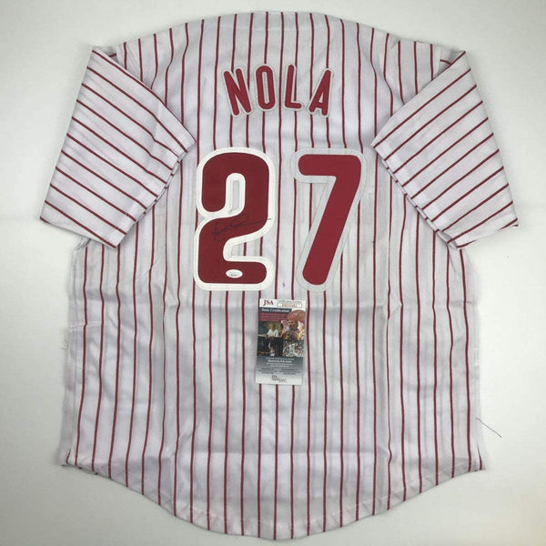 Autographed/Signed Aaron Nola Philadelphia Pinstripe Baseball Jersey JSA COA