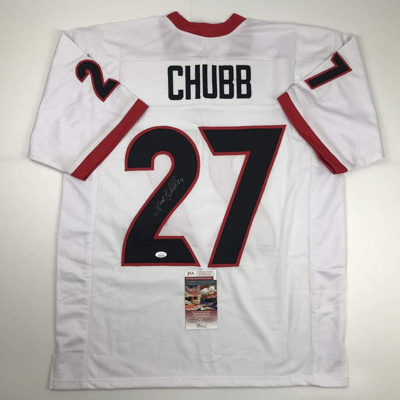 Autographed/Signed Nick Chubb Georgia White College Football Jersey JSA COA