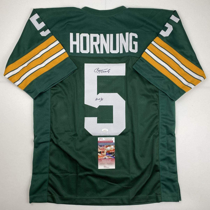 Autographed/Signed Paul Hornung HOF 86 Green Bay Green Football Jersey JSA COA