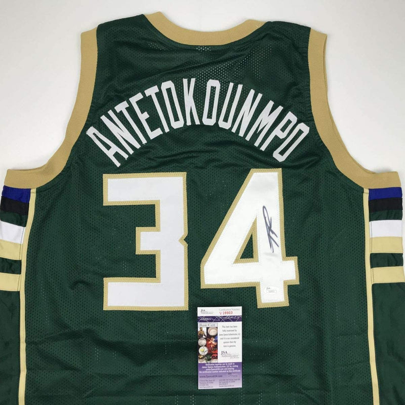 Autographed/Signed Giannis Antetokounmpo Milwaukee Green Custom Basketball Jersey JSA COA
