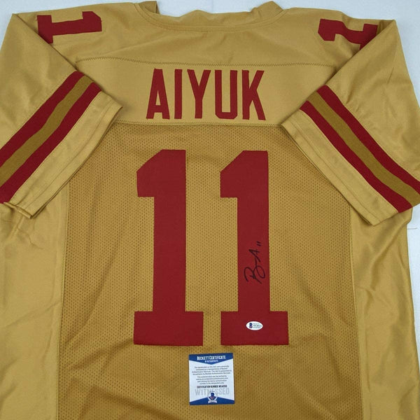 Autographed/Signed Brandon Aiyuk San Francisco Gold Football Jersey Beckett BAS COA