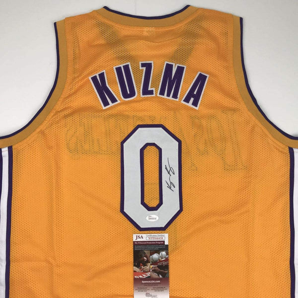 Autographed/Signed Kyle Kuzma Los Angeles LA Yellow Basketball Jersey JSA COA
