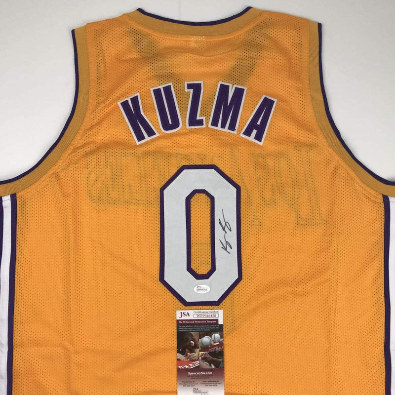 Autographed/Signed Kyle Kuzma Los Angeles LA Yellow Basketball Jersey JSA COA