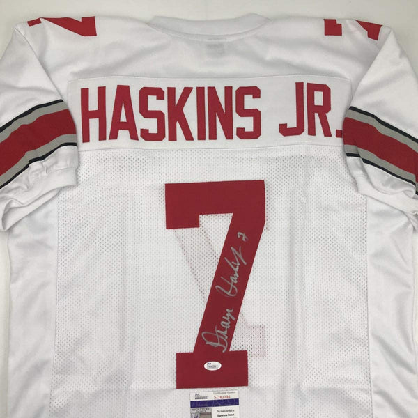 Autographed/Signed Dwayne Haskins Jr. Ohio State White College Football Jersey JSA COA