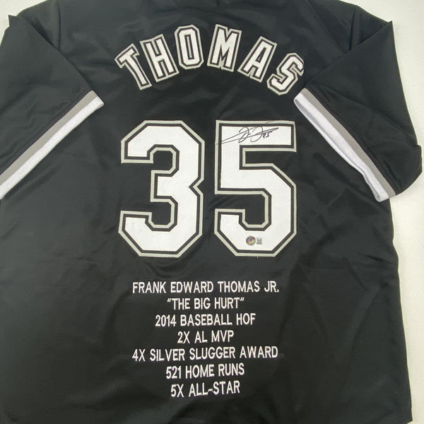 Autographed/Signed Frank Thomas Chicago Black Stat Baseball Jersey Beckett BAS COA