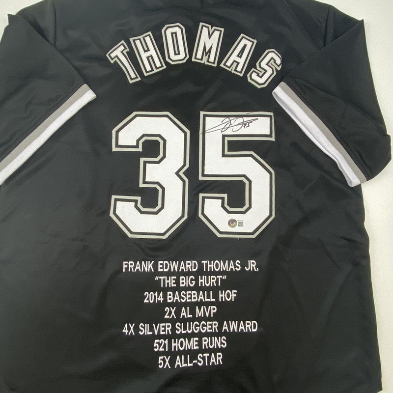 Autographed/Signed Frank Thomas Chicago Black Stat Baseball Jersey Beckett BAS COA