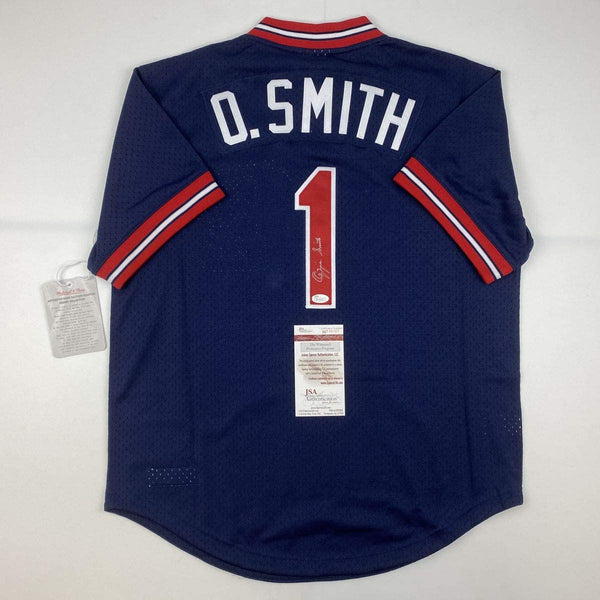Autographed/Signed Ozzie Smith St. Louis Blue M&N Baseball Jersey JSA COA