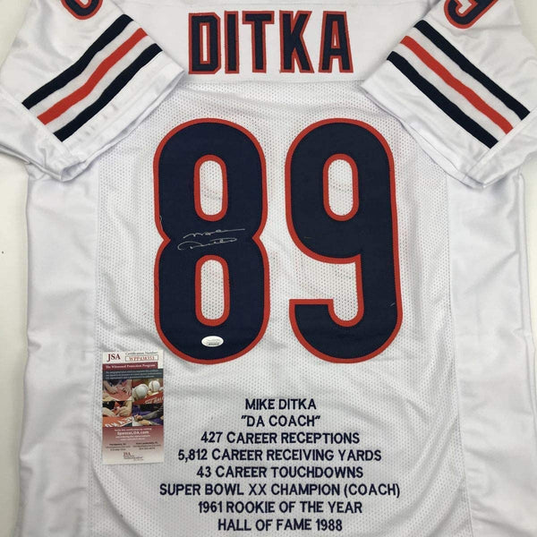 Autographed/Signed Mike Ditka Chicago White Stat Football Jersey JSA COA