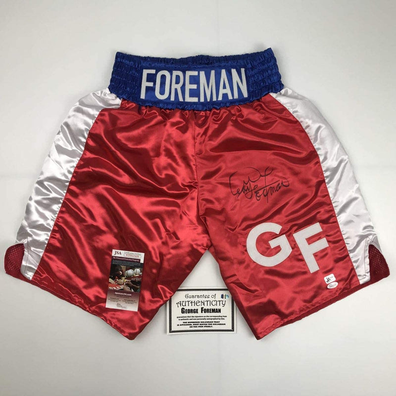 Autographed/Signed George Foreman Red Boxing Trunks/Shorts JSA COA Auto