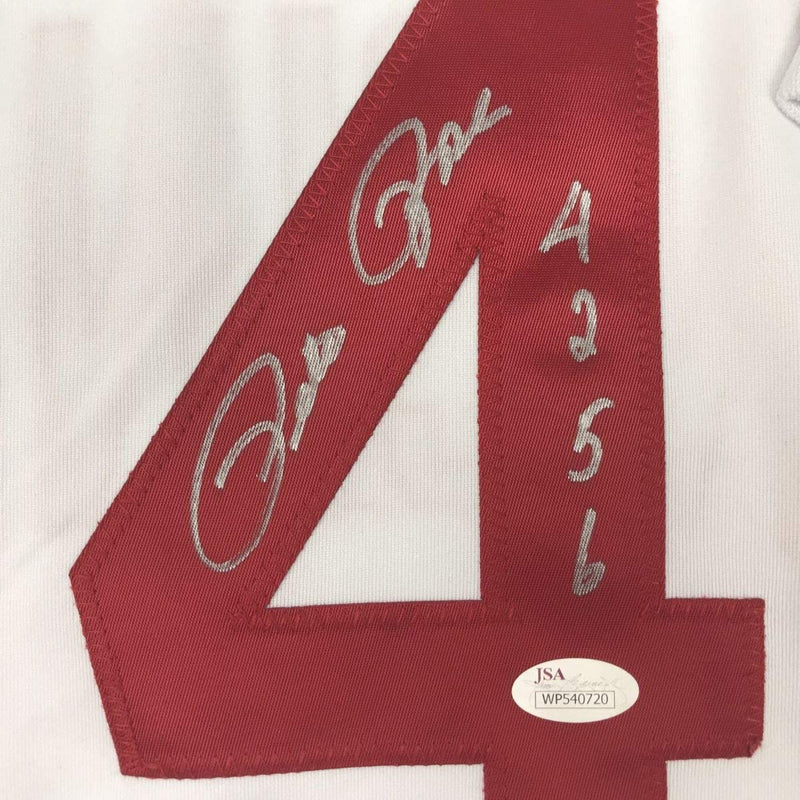 Autographed/Signed Pete Rose 4256 Cincinnati White Baseball Jersey JSA COA