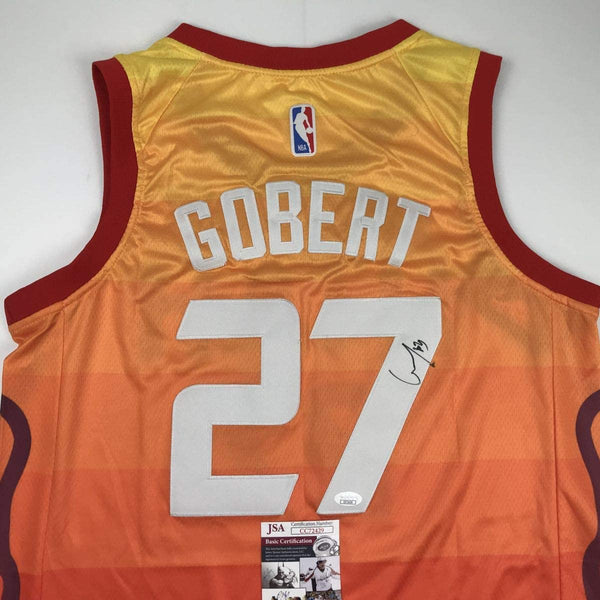 Autographed/Signed Rudy Gobert Utah Orange Basketball Jersey JSA COA