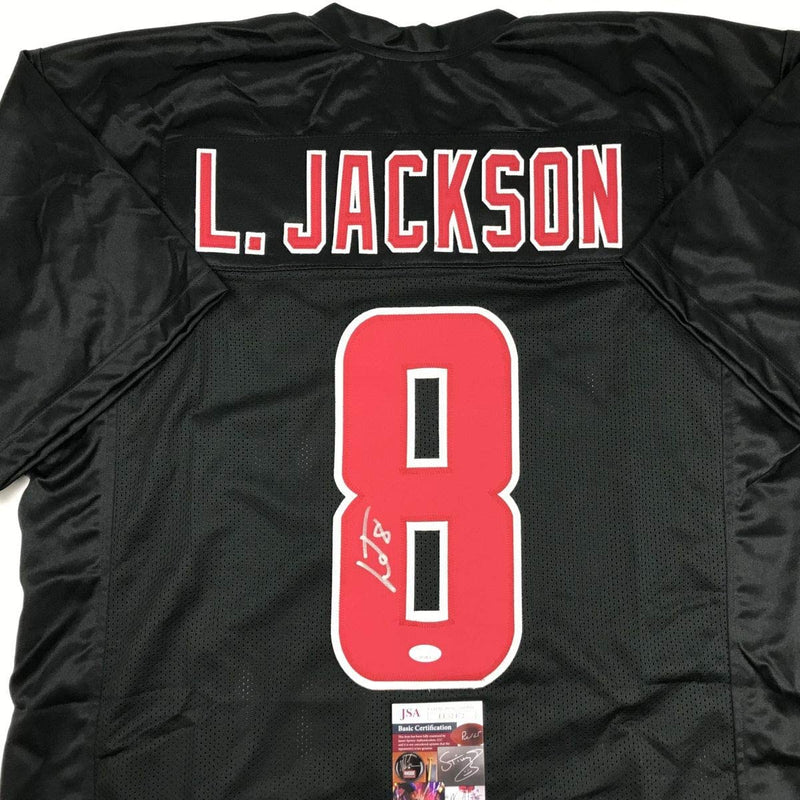Autographed/Signed Lamar Jackson Louisville Black College Football Jersey JSA COA
