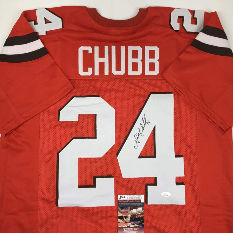 Autographed/Signed Nick Chubb Cleveland Orange Football Jersey JSA COA