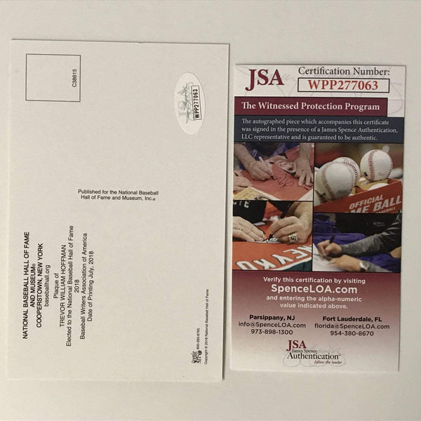 Autographed/Signed Trevor Hoffman HOF Hall Of Fame Baseball Plaque Postcard JSA COA