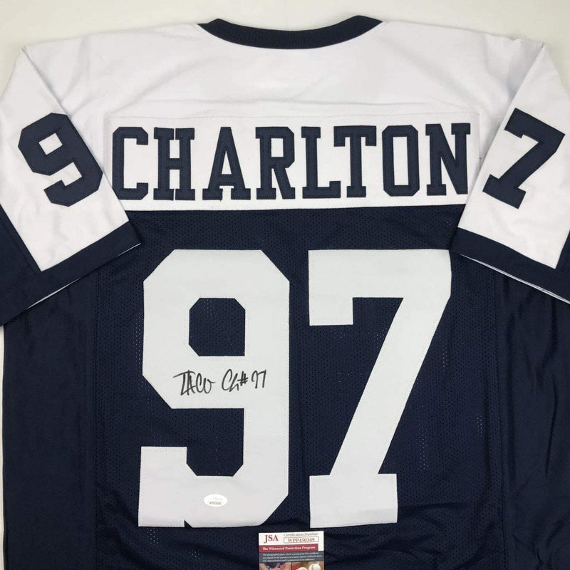 Autographed/Signed Taco Charlton Dallas Thanksgiving Day Football Jersey JSA COA