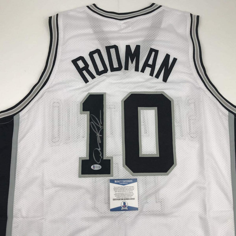 Autographed/Signed Dennis Rodman San Antonio White Basketball Jersey Beckett BAS COA