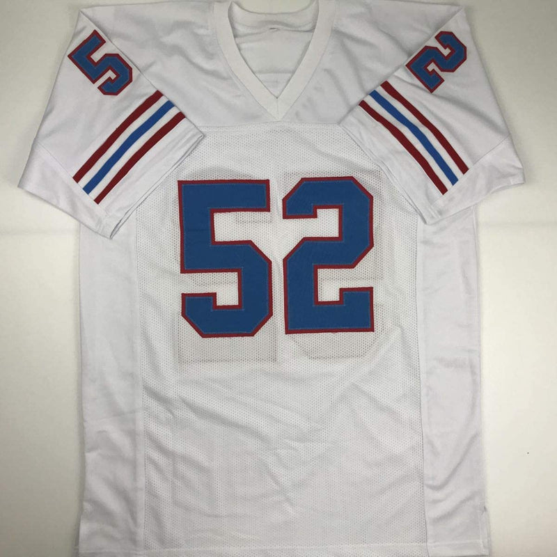 Autographed/Signed Robert Brazile HOF 18 Houston White Football Jersey JSA COA