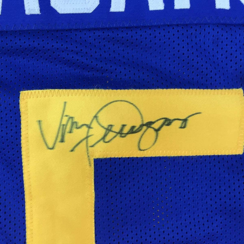 Autographed/Signed Vince Ferragamo Los Angeles LA Blue Football Jersey JSA COA