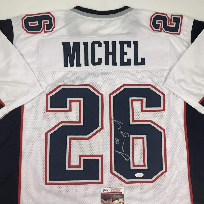 Autographed/Signed Sony Michel New England White Football Jersey JSA COA