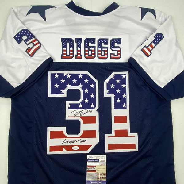 Autographed/Signed Trevon Diggs America's Team Dallas Blue Football Jersey JSA COA
