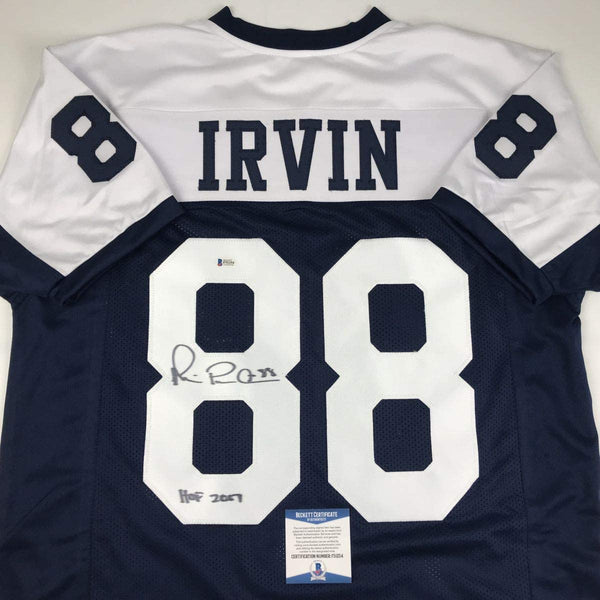 Autographed/Signed Michael Irvin Dallas HOF 2007 Thanksgiving Day Blue Football Jersey Beckett BAS COA