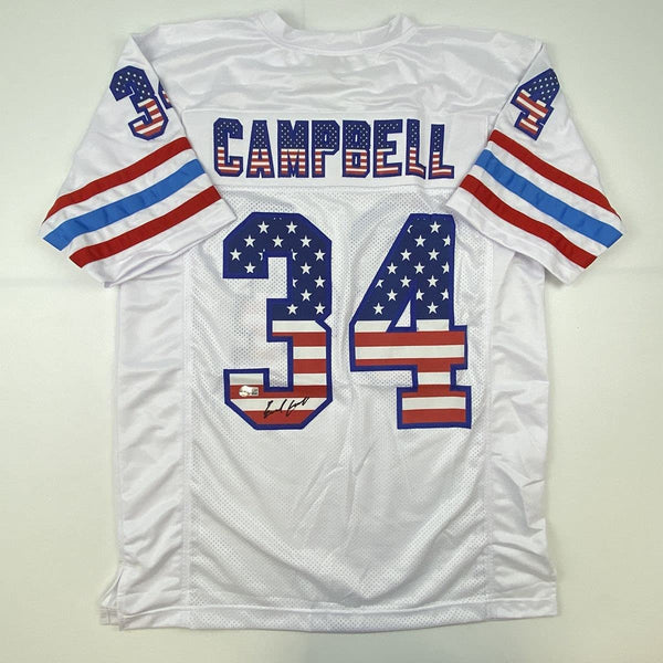 Autographed/Signed Earl Campbell Houston White USA Football Jersey Beckett BAS COA