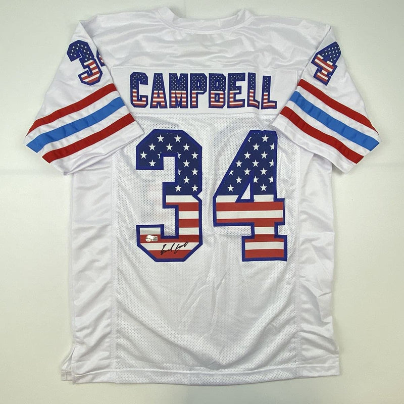 Autographed/Signed Earl Campbell Houston White USA Football Jersey Beckett BAS COA