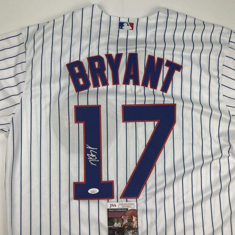 Autographed/Signed Kris Bryant Chicago Pinstripe Baseball Jersey JSA COA