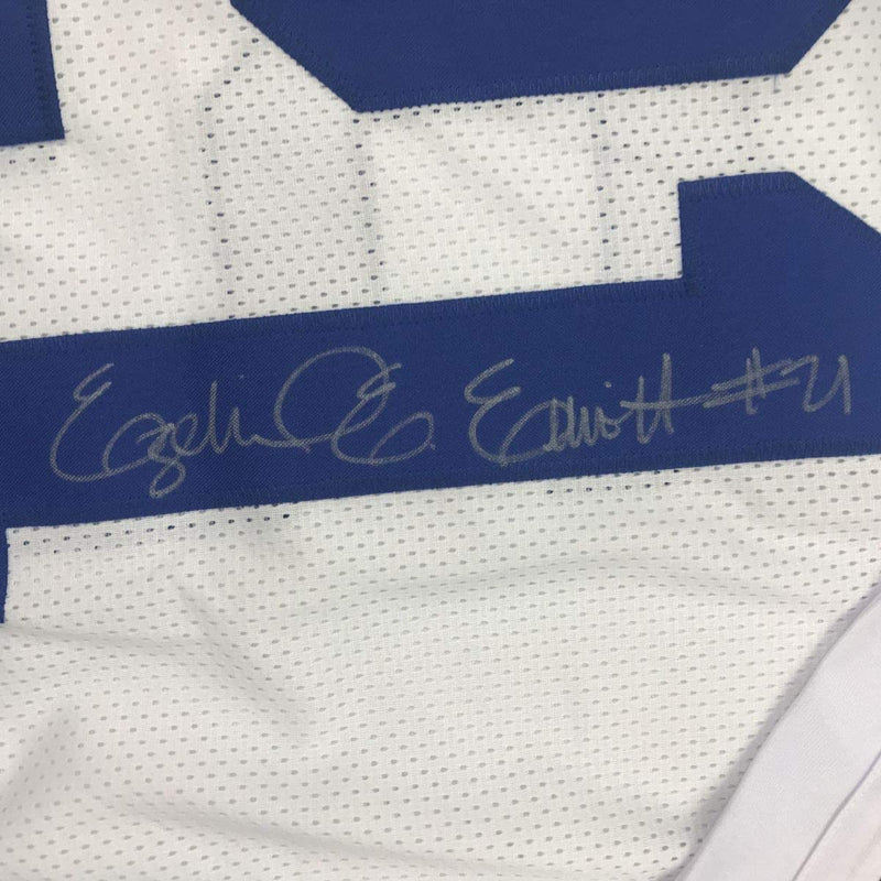 Autographed/Signed Ezekiel Elliott Dallas White Football Jersey PSA/DNA COA
