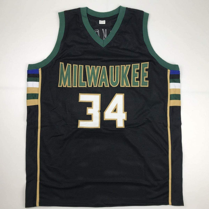 Autographed/Signed Giannis Antetokounmpo Milwaukee Black Basketball Jersey PSA/DNA COA