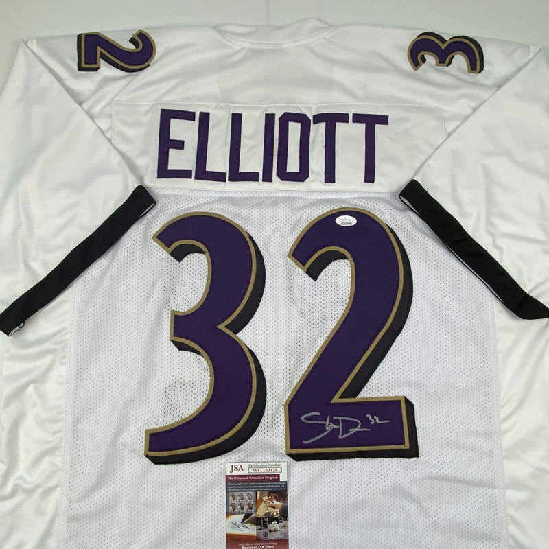 Autographed/Signed DeShon Elliott Baltimore White Football Jersey JSA COA