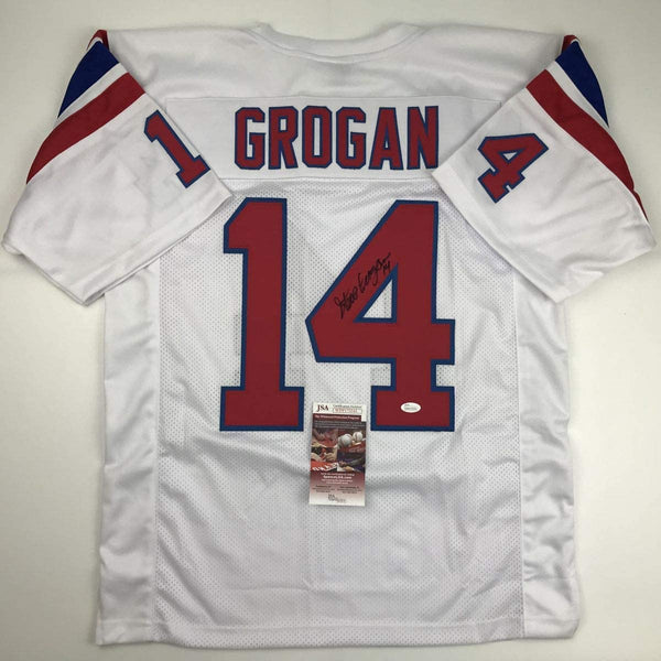 Autographed/Signed Steve Grogan New England White Football Jersey JSA COA